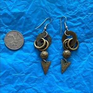 Gold and Brown Geometric Dangle Earrings